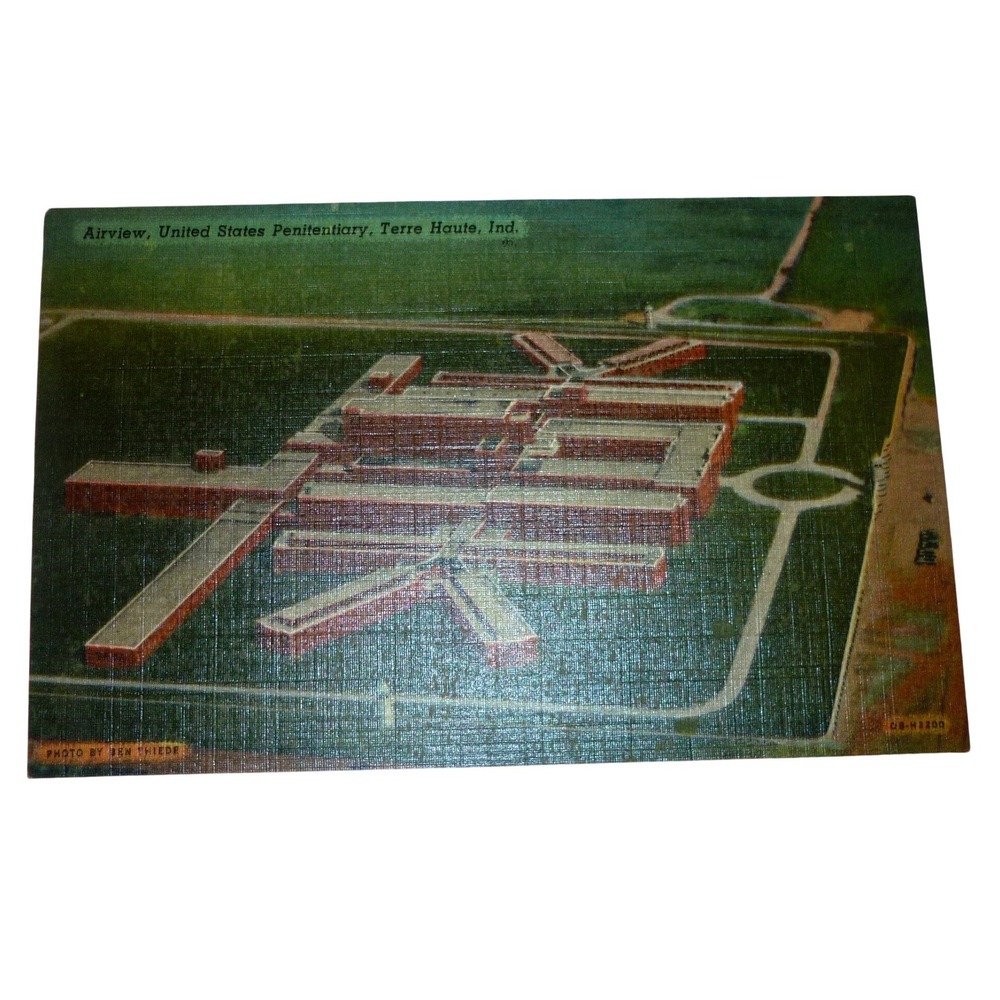 Vintage US Penitentiary Terre Haute Indiana Linen Postcard Aerial View OB-H2200